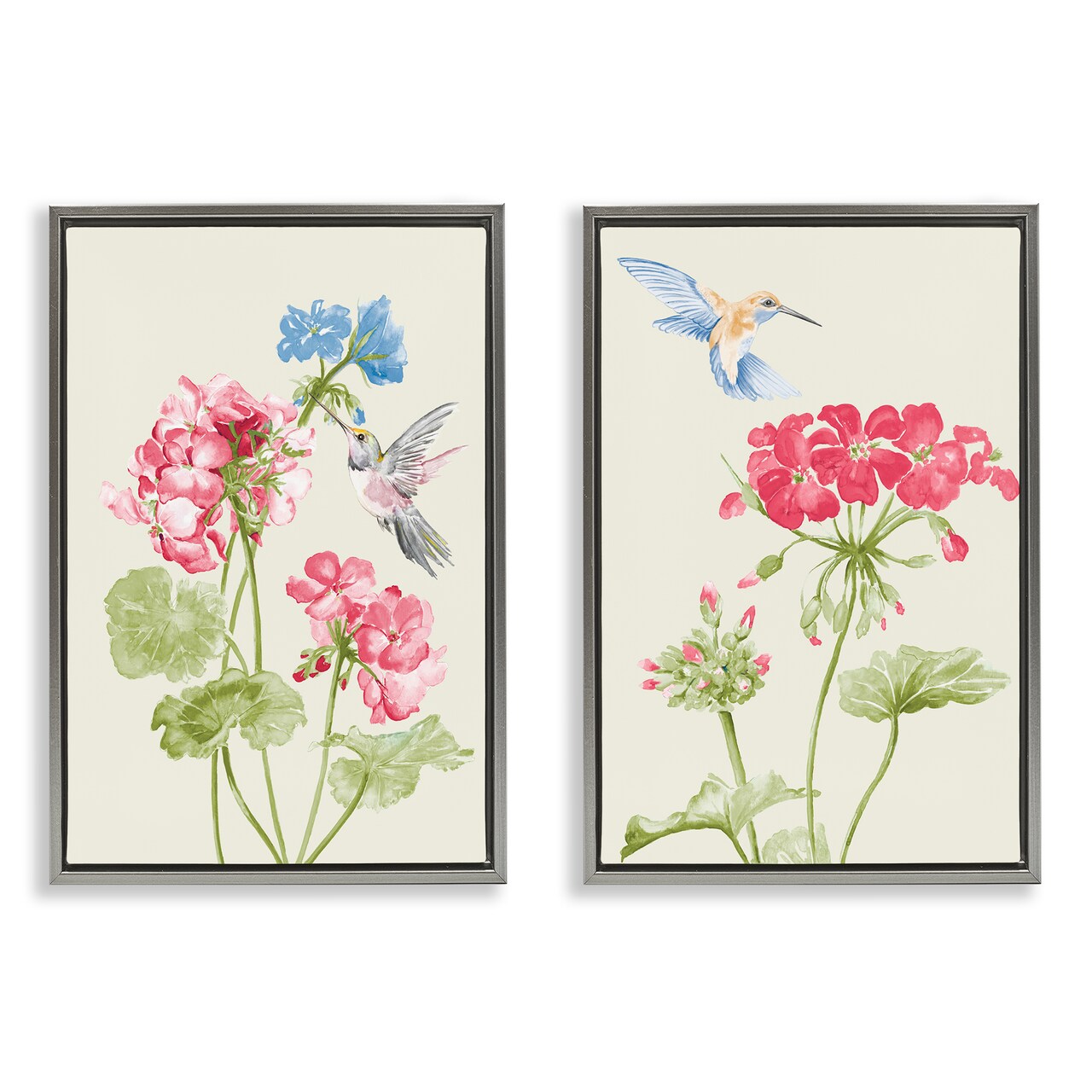 Stupell Industries Pink Geranium Hummingbirds 2 pc Framed Floater Canvas Wall Art Set Design by Patricia Pinto